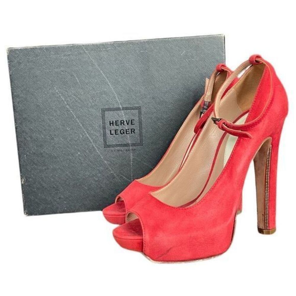 Herve Leger Balin Peep-toe Suede Pump - Picture 3 of 16